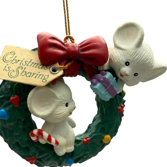 Vintage Christmas Wreath With Mice Ornament Green Lustre Fame Christmas Sharing - Picture 5 of 16